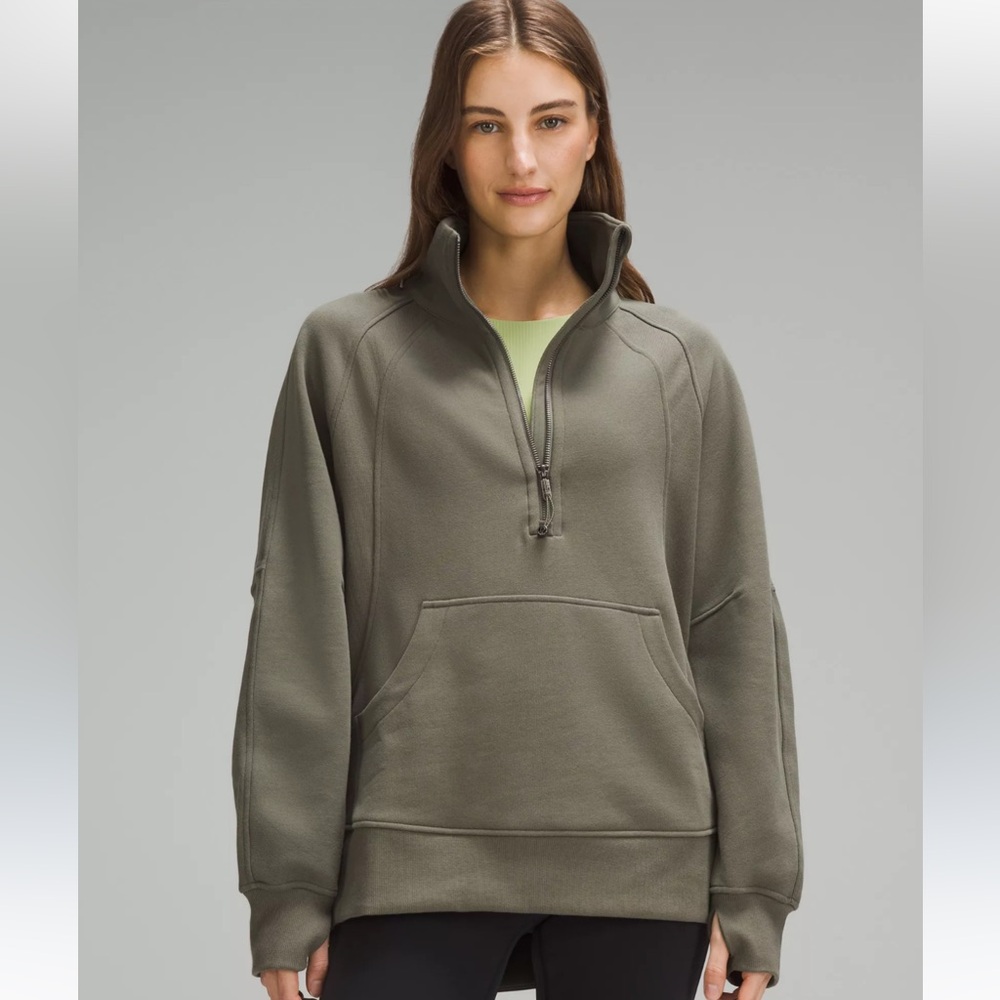 Lululemon Scuba Oversized Funnel-Neck Half Zip Long in Army Green, Size XS/S